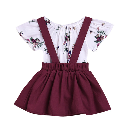 Patricia Floral Set  Toddler Kids Baby Girls Floral Romper Suspender Skirt Overalls 2PCS Outfits Baby Clothing - Amazhona 