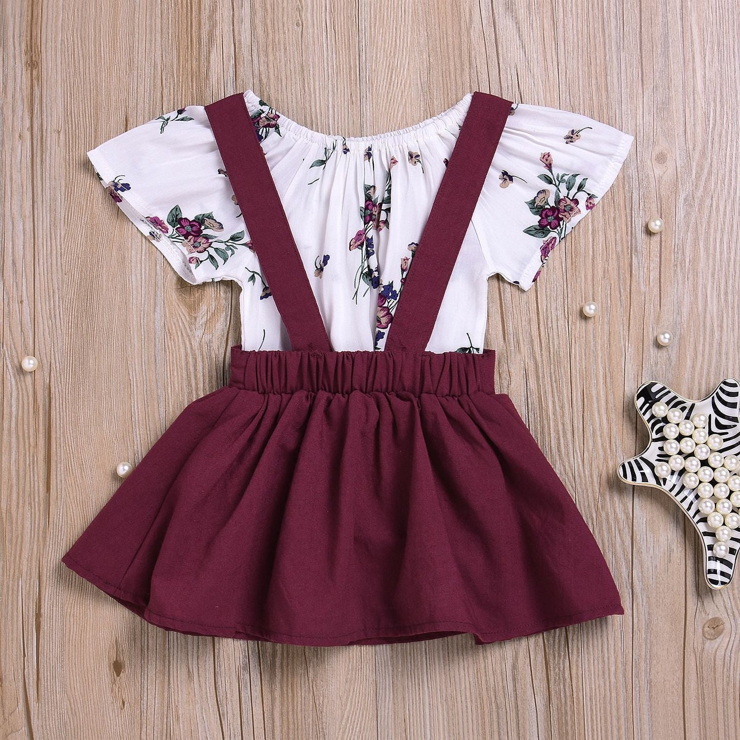 Patricia Floral Set  Toddler Kids Baby Girls Floral Romper Suspender Skirt Overalls 2PCS Outfits Baby Clothing - Amazhona 