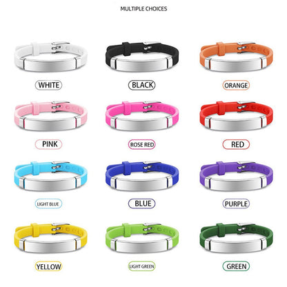 Personalized ID Bracelet Kids Children Adjustable Soft Silicone Stainless Steel Pendant Emergency Name Phone Custom Bracelets - Amazhona 