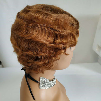 Pixie Cut Short Bob Wig Remy Human Hair Finger Wave Wigs - Amazhona 