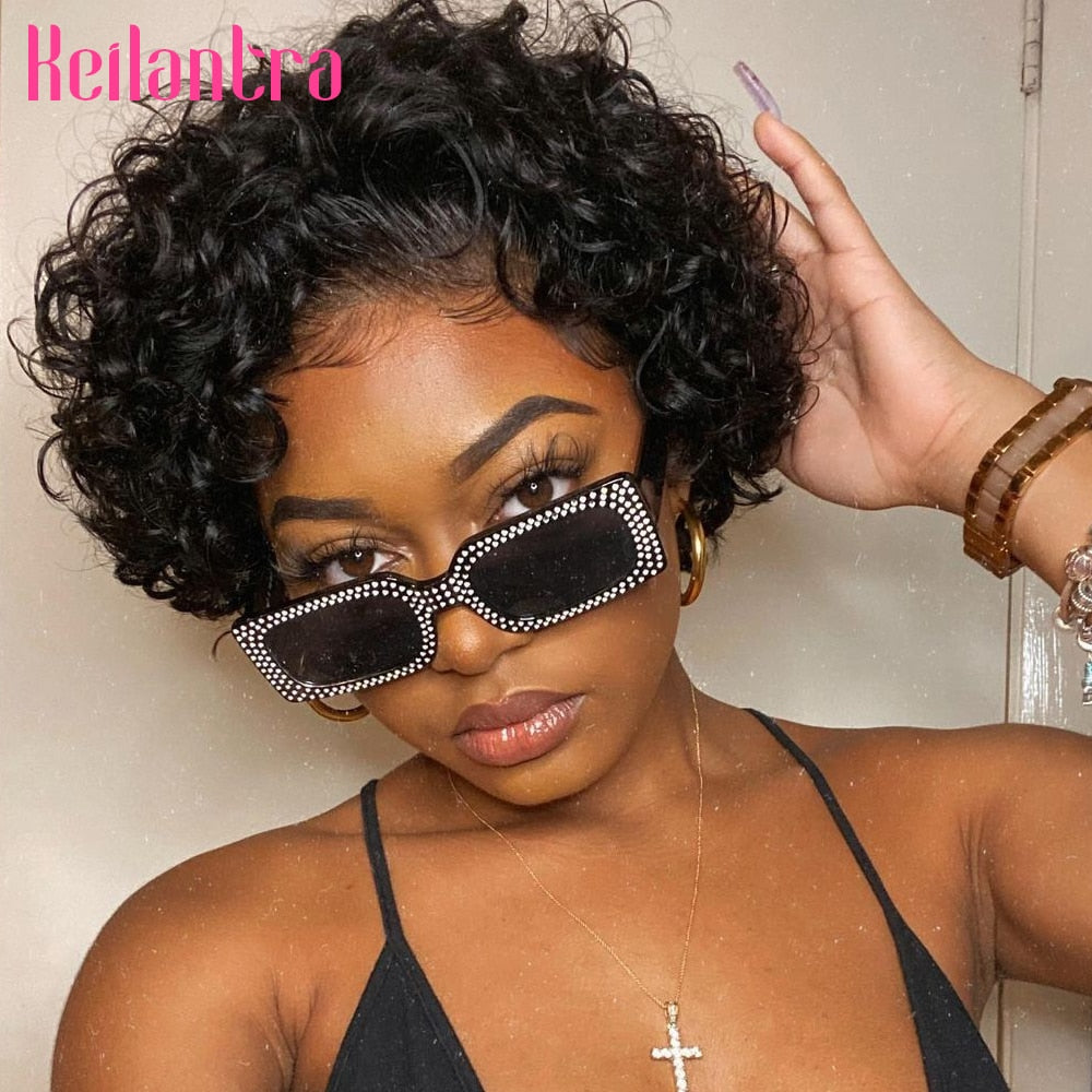 Pixie Cut Wig Human Hair 13x1 Lace Frontal Wigs Human Hair Short Bob Human Hair Wigs For Black Women Lace Front Human Hair Wig - Amazhona 