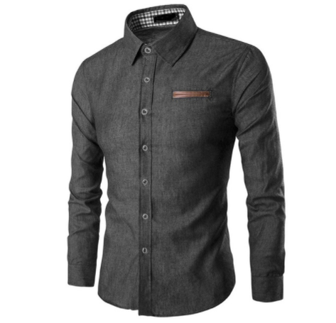 Pocket leather long sleeve denim shirt - Amazhona 