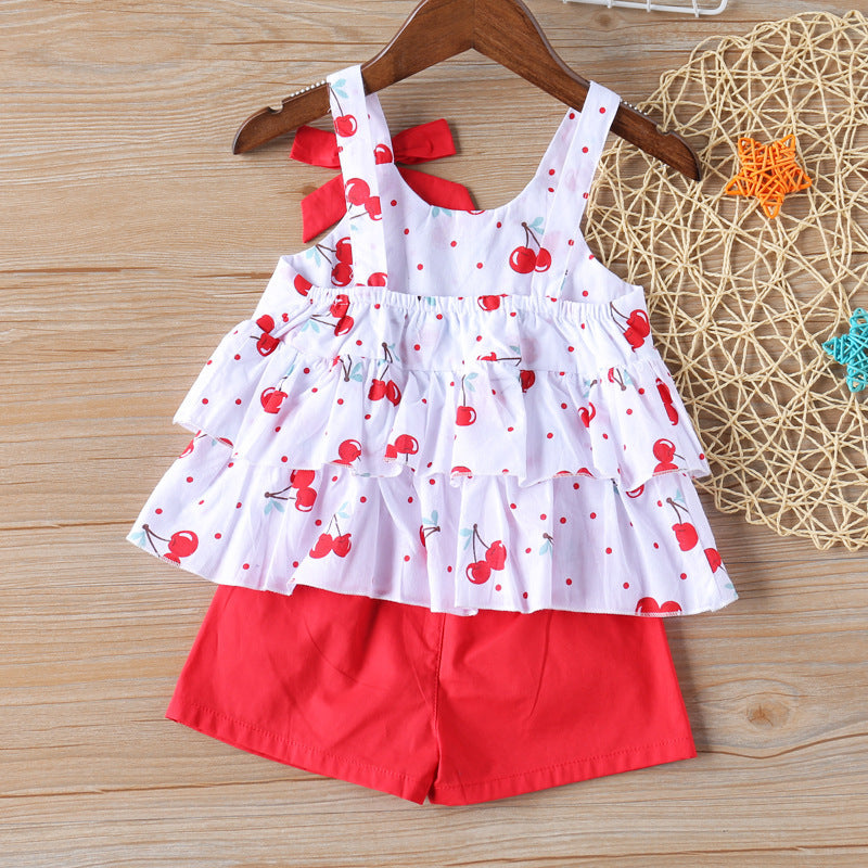 Polka Dot Bowknot Vest T-shirt Top + Shorts 2-piece Set - Amazhona 