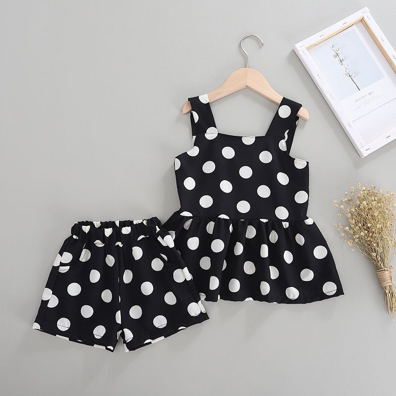 Polka Dot Suspender Dress Shorts Two-piece Suit - Amazhona 