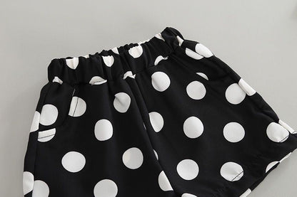 Polka Dot Suspender Dress Shorts Two-piece Suit - Amazhona 