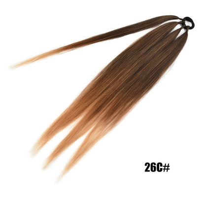 Ponytail Extensions Synthetic Boxing Braids Wrap Around Chignon Tail With Rubber Band Hair Ring 26 Inch Brown Ombre Braid DIY - Amazhona 