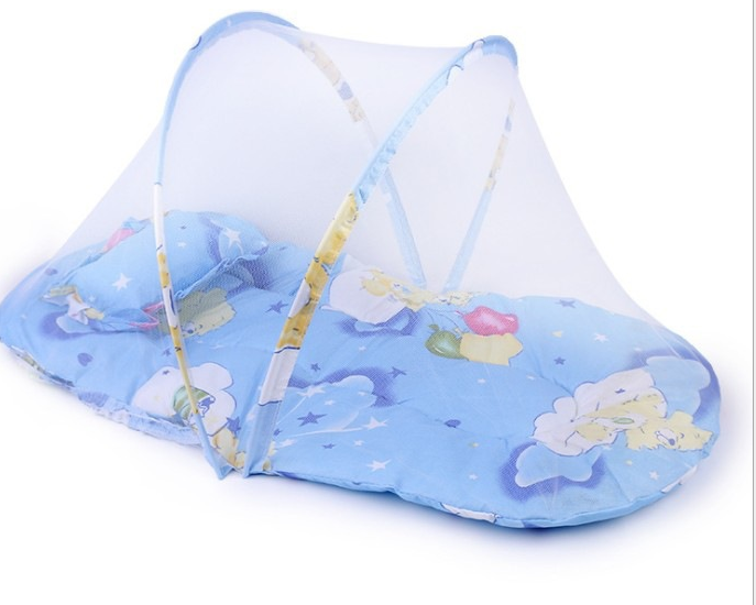 Portable Foldable Baby Kids Infant Bed Dot Zipper Mosquito Net Tent Sleeping Cushion - Amazhona 