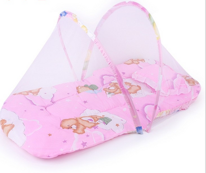 Portable Foldable Baby Kids Infant Bed Dot Zipper Mosquito Net Tent Sleeping Cushion - Amazhona 