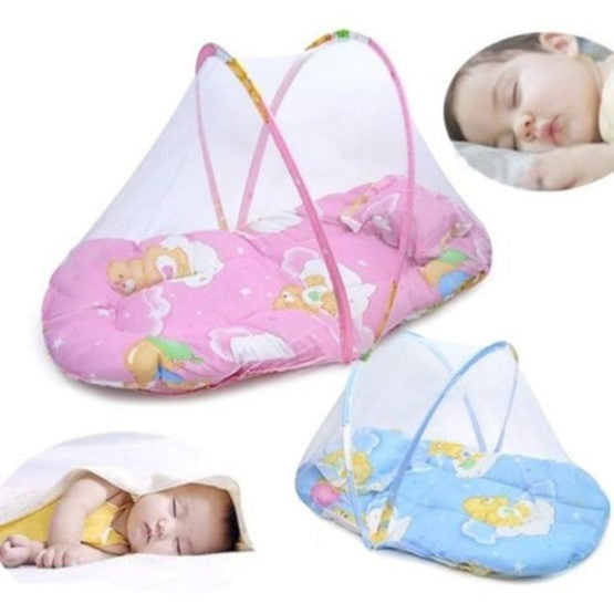 Portable Foldable Baby Kids Infant Bed Dot Zipper Mosquito Net Tent Sleeping Cushion - Amazhona 