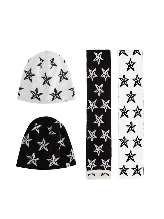 Printed Knit Hat Double-sided Scarf Cold Hat For Warmth - Amazhona 