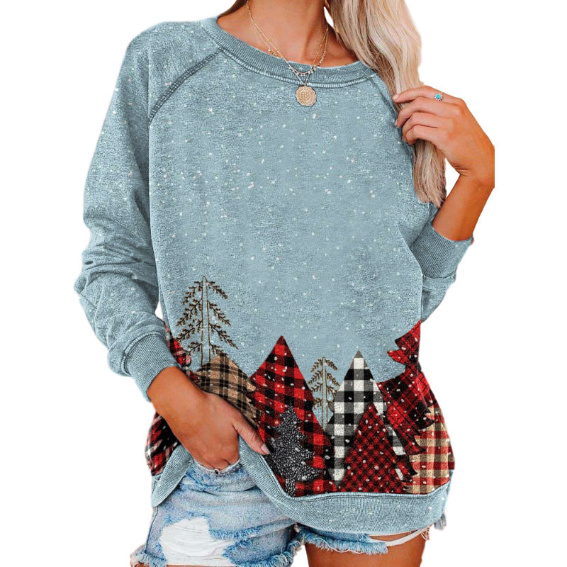 Printed long-sleeved round neck sweatshirt - Amazhona 