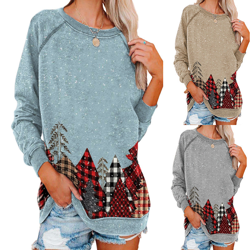 Printed long-sleeved round neck sweatshirt - Amazhona 