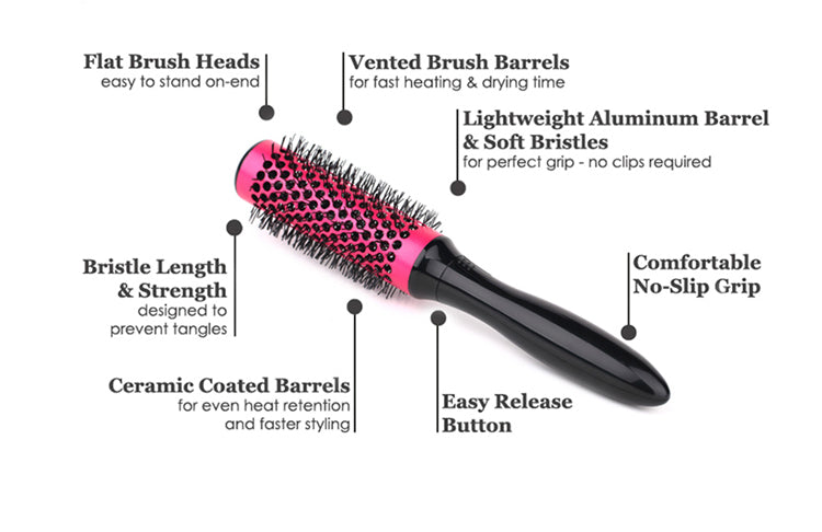 Professional Hair Dressing Brushes High Temperature Resistant Ceramic Iron Round Comb Beauty Hair Makeup Tool 50mm 6pcs/set - Amazhona 