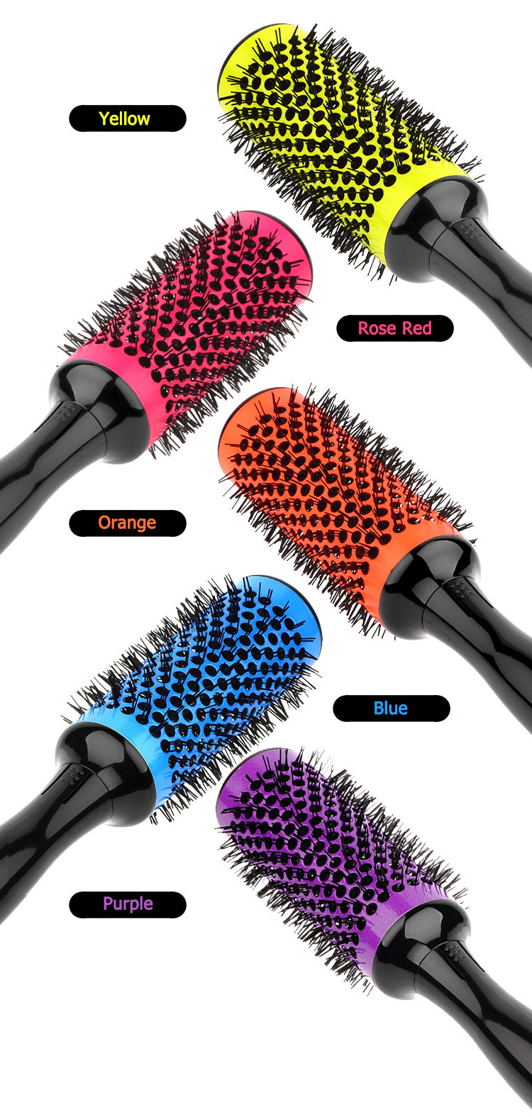 Professional Hair Dressing Brushes High Temperature Resistant Ceramic Iron Round Comb Beauty Hair Makeup Tool 50mm 6pcs/set - Amazhona 