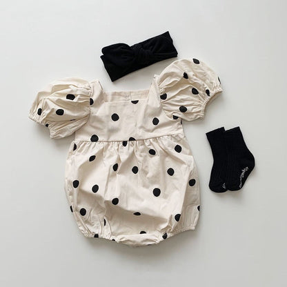 Puff Sleeve Polka Dot Triangle Romper Baby Jumpsuit - Amazhona 