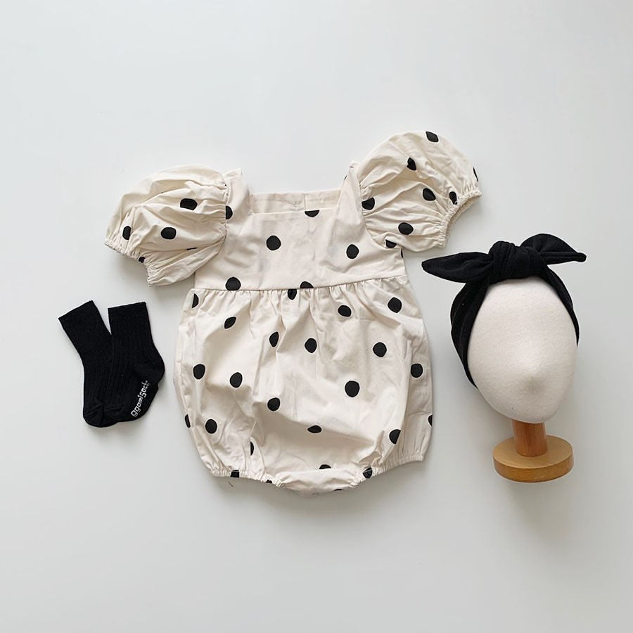 Puff Sleeve Polka Dot Triangle Romper Baby Jumpsuit - Amazhona 