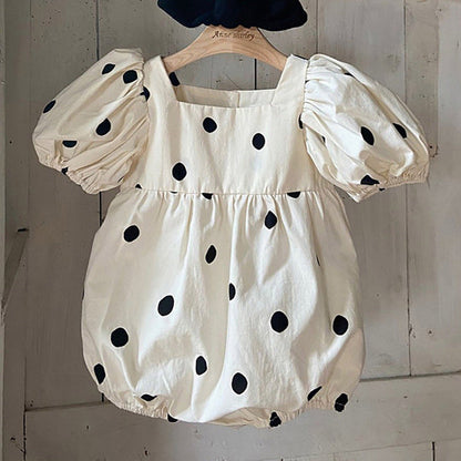 Puff Sleeve Polka Dot Triangle Romper Baby Jumpsuit - Amazhona 