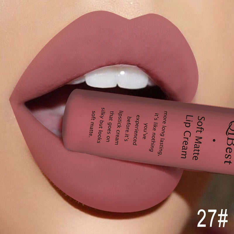 QIBEST Matte Liquid Lipstick Waterproof Long Lasting Velvet Mate Nude Red Lip Gloss Lint Tube Makeup Cosmetic Lipsticks Lipgloss - Amazhona 