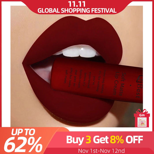 QIBEST Matte Liquid Lipstick Waterproof Long Lasting Velvet Mate Nude Red Lip Gloss Lint Tube Makeup Cosmetic Lipsticks Lipgloss - Amazhona 