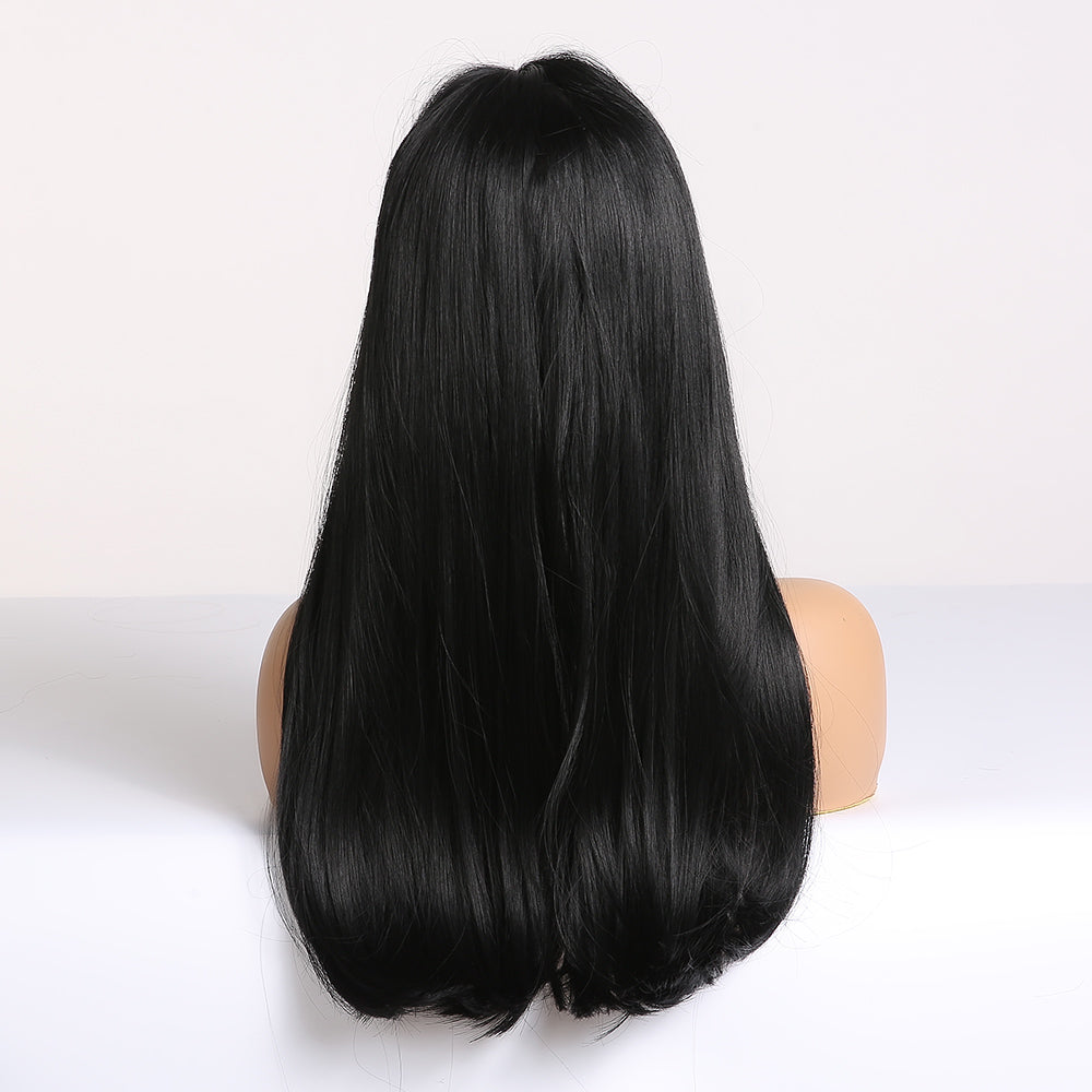 Qi Liuhai Long Straight Hair Hair End Curly Gradient Brown Black - Amazhona 