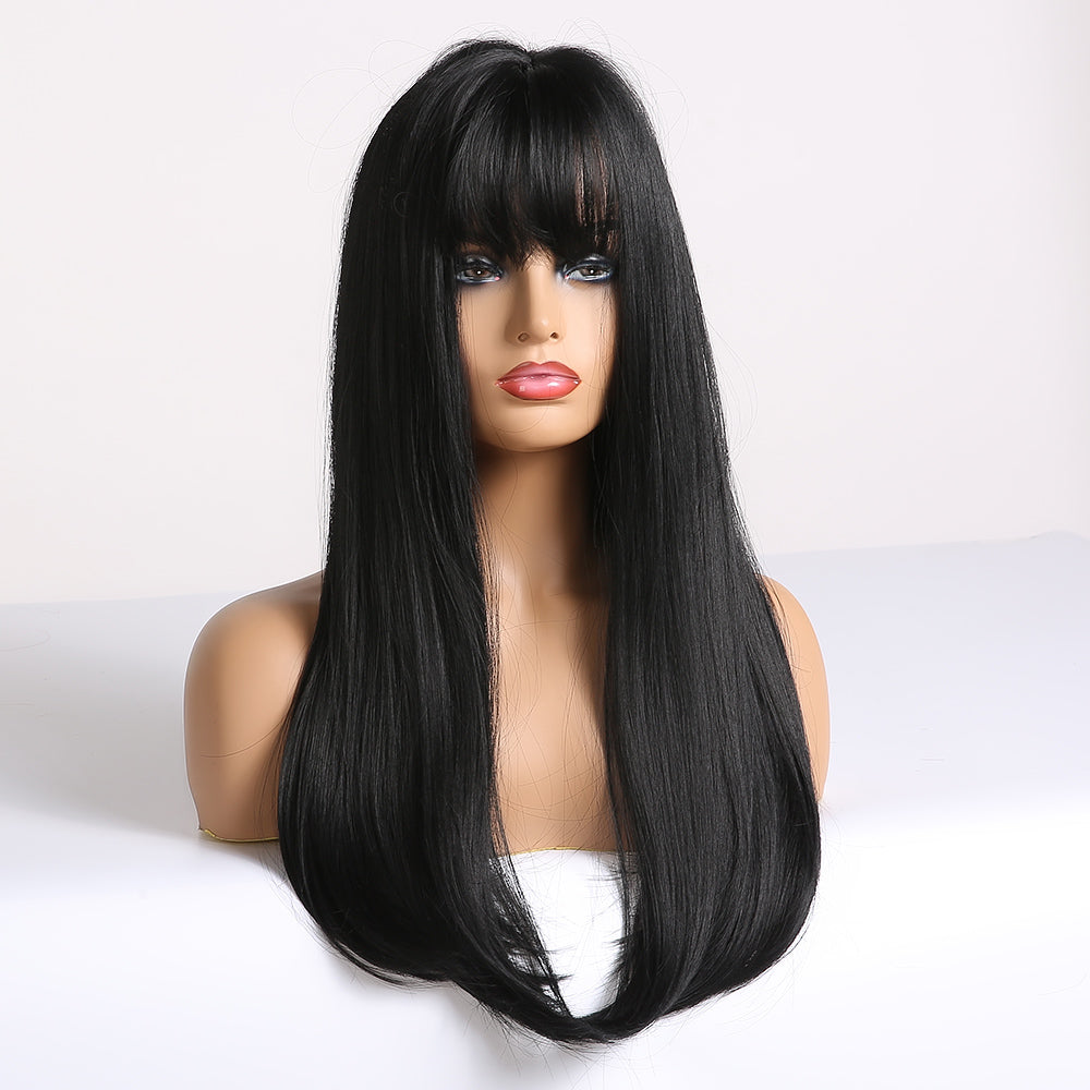 Qi Liuhai Long Straight Hair Hair End Curly Gradient Brown Black - Amazhona 