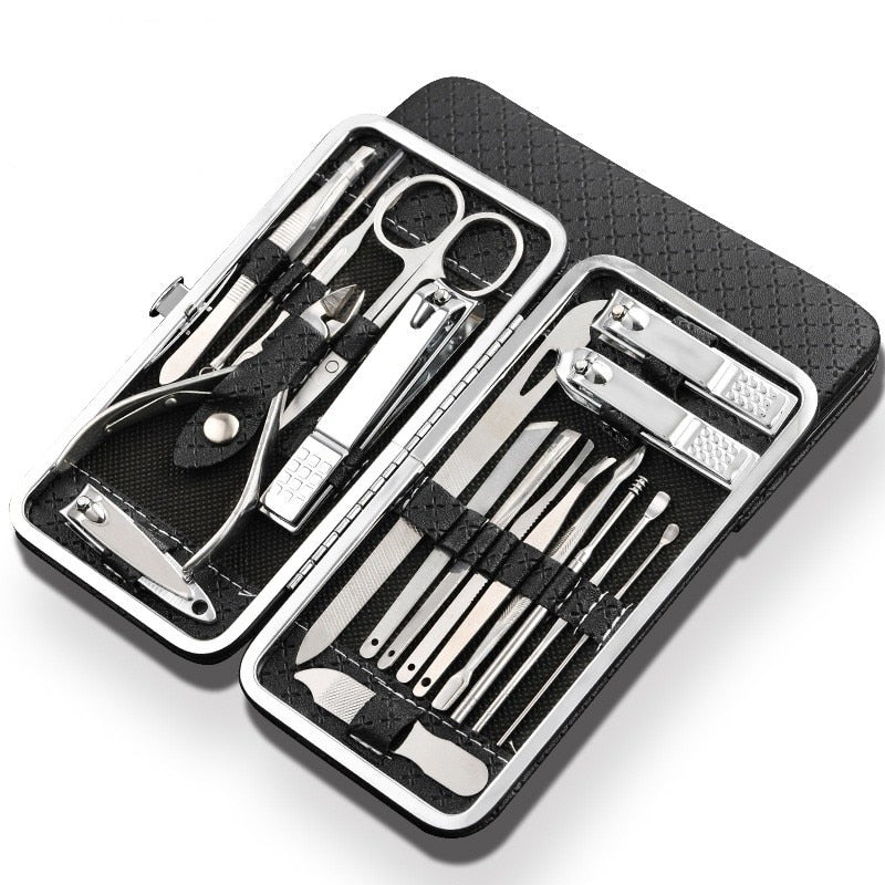 Qmake 19 in 1 Stainless Steel Manicure set Professional Nail clipper Kit of Pedicure Tools Ingrown ToeNail Trimmer - Amazhona 