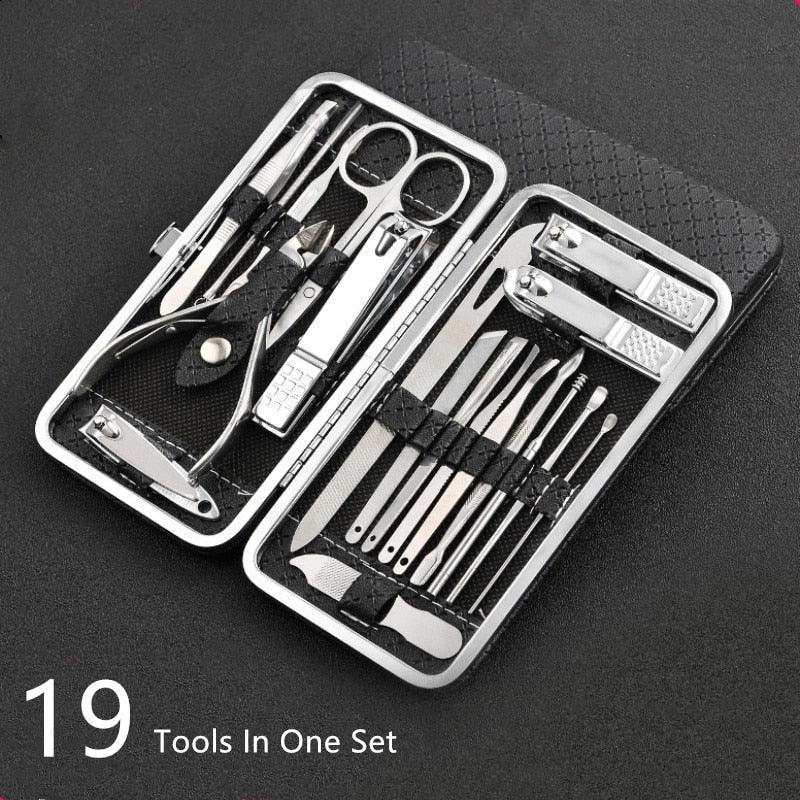 Qmake 19 in 1 Stainless Steel Manicure set Professional Nail clipper Kit of Pedicure Tools Ingrown ToeNail Trimmer - Amazhona 