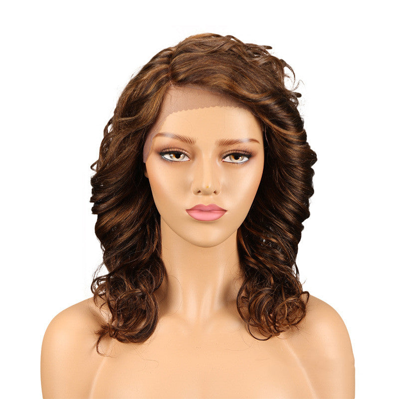 Real Hair Headgear Women Hair Stitch Lace Wig Long Curly Hair - Amazhona 