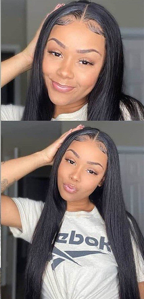 Real Human Hair Smooth Hair Wig T-Shaped Front Lace Headgear - Amazhona 