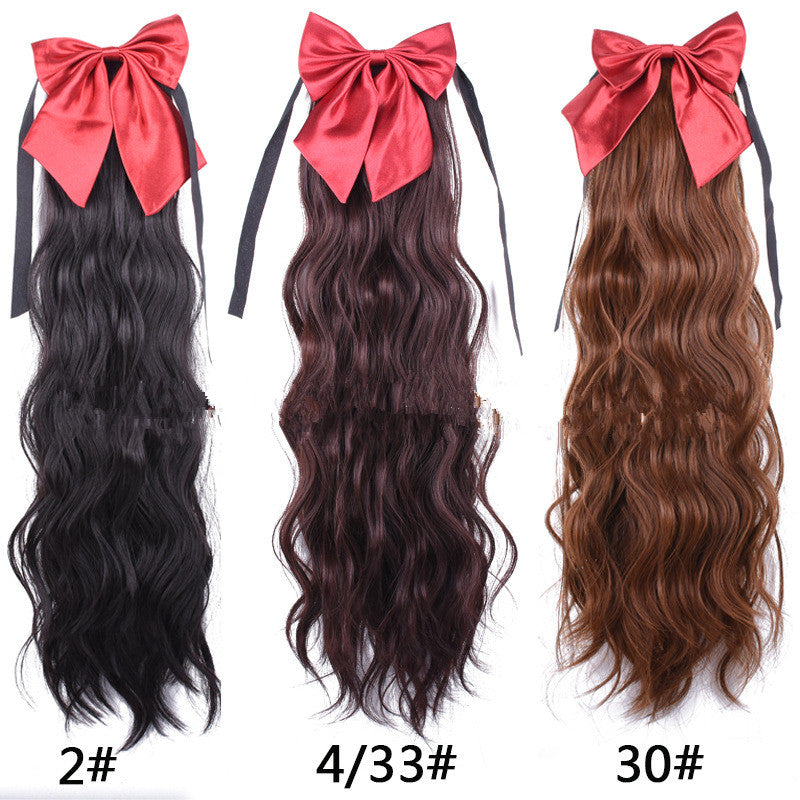 Red Bow Ponytail Wig Women''s Long Hair Ribbon Wig Ponytail - Amazhona 