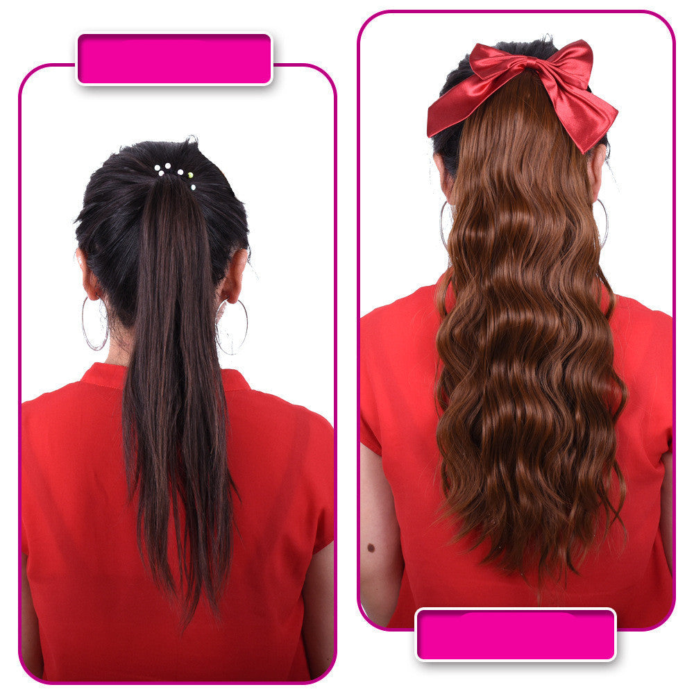 Red Bow Ponytail Wig Women''s Long Hair Ribbon Wig Ponytail - Amazhona 