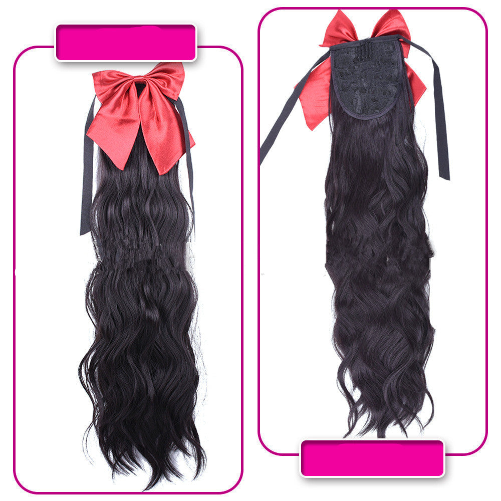 Red Bow Ponytail Wig Women''s Long Hair Ribbon Wig Ponytail - Amazhona 