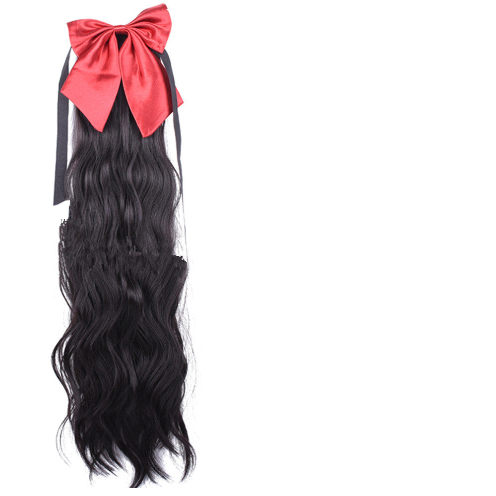 Red Bow Ponytail Wig Women''s Long Hair Ribbon Wig Ponytail - Amazhona 