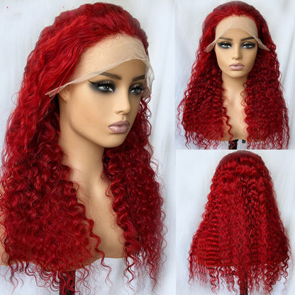 Red Deep Wave Human Hair Wig Real Headgear - Amazhona 