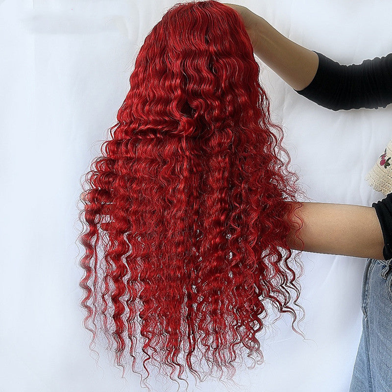 Red Deep Wave Human Hair Wig Real Headgear - Amazhona 