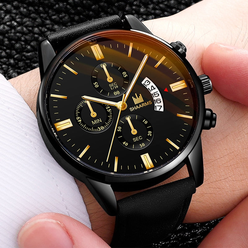 Relogio Masculino watches men fashion Sport box stainless steel leather band watch Quartz business wristwatch Reloj Hombre 2019 - Amazhona 