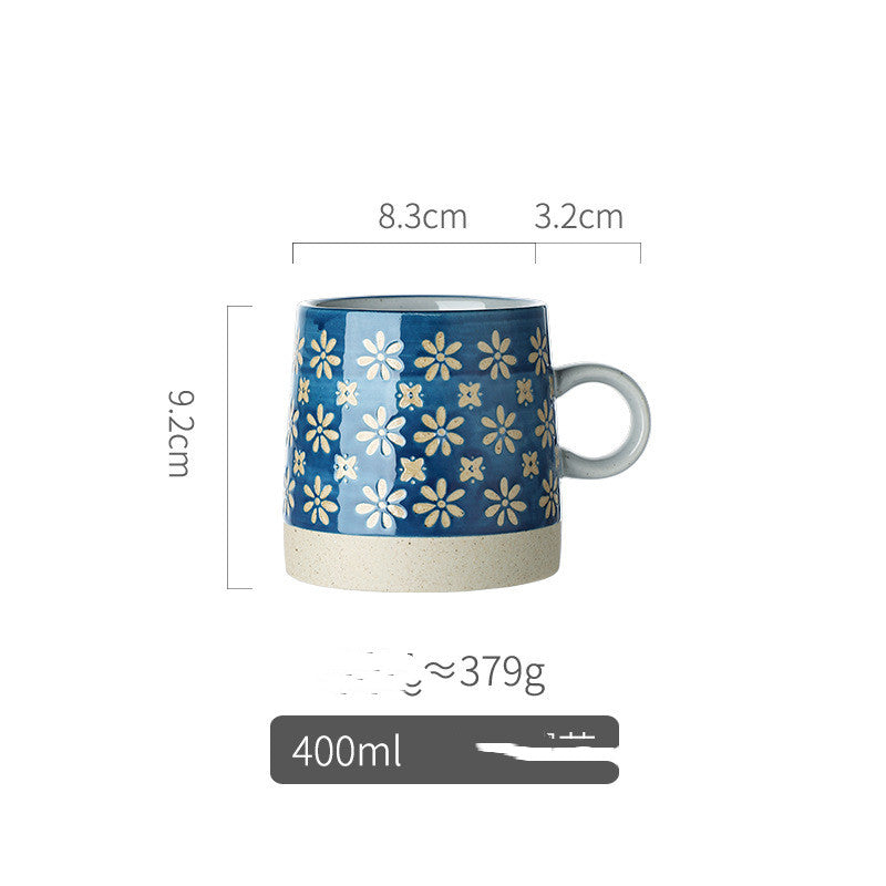 Retro Pastoral Water Cup Embossed Stoneware Mug - Amazhona 