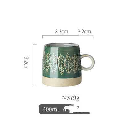 Retro Pastoral Water Cup Embossed Stoneware Mug - Amazhona 