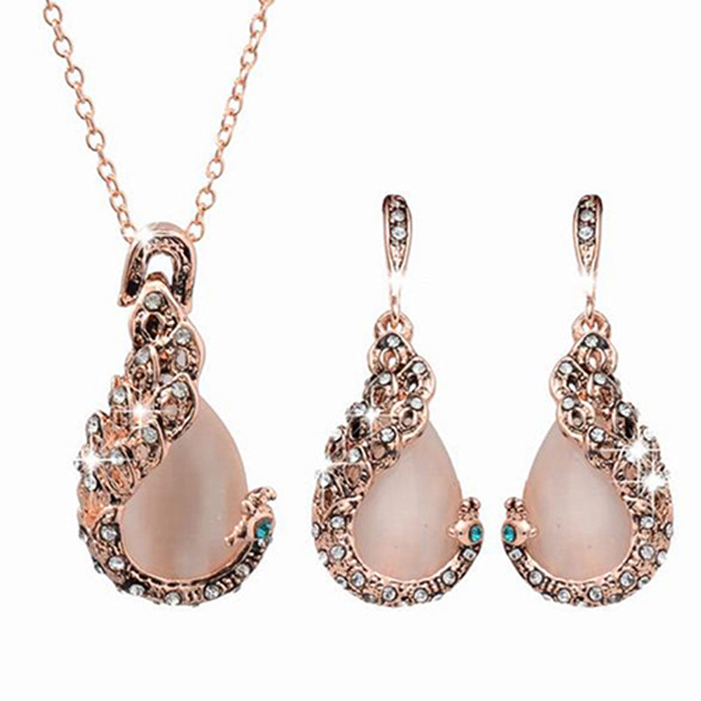 Retro Water Drop Necklace And Earrings Two-piece Set With Diamonds - Amazhona 