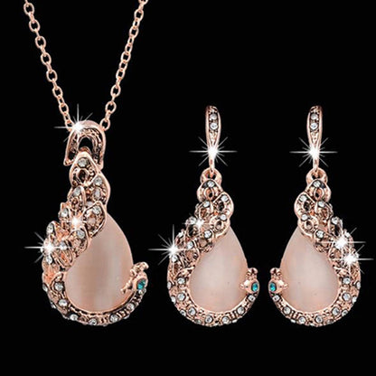 Retro Water Drop Necklace And Earrings Two-piece Set With Diamonds - Amazhona 