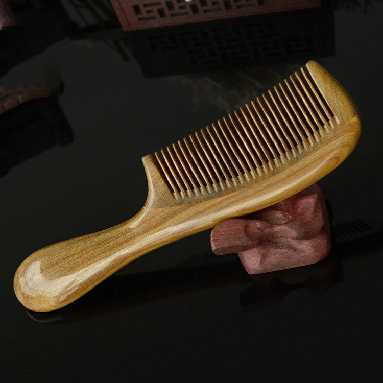 Round Handle Massage Scalp Authentic Green Sandalwood Comb - Amazhona 