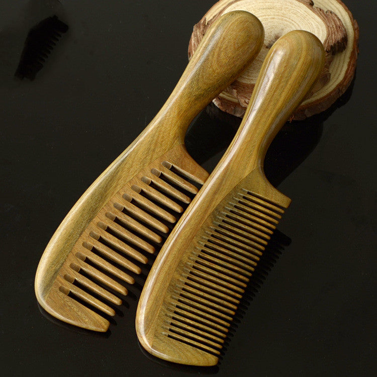 Round Handle Massage Scalp Authentic Green Sandalwood Comb - Amazhona 