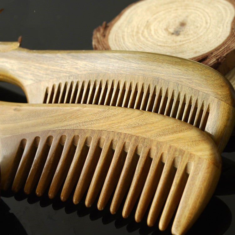 Round Handle Massage Scalp Authentic Green Sandalwood Comb - Amazhona 