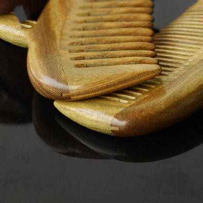 Round Handle Massage Scalp Authentic Green Sandalwood Comb - Amazhona 