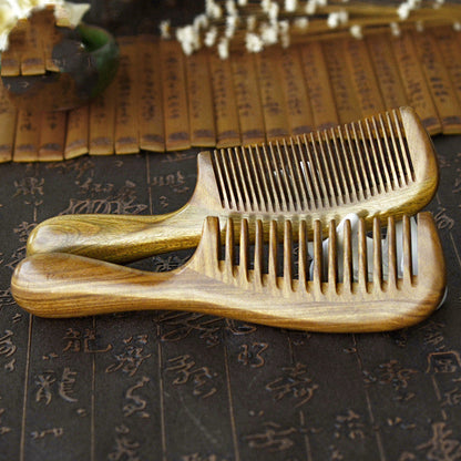 Round Handle Massage Scalp Authentic Green Sandalwood Comb - Amazhona 