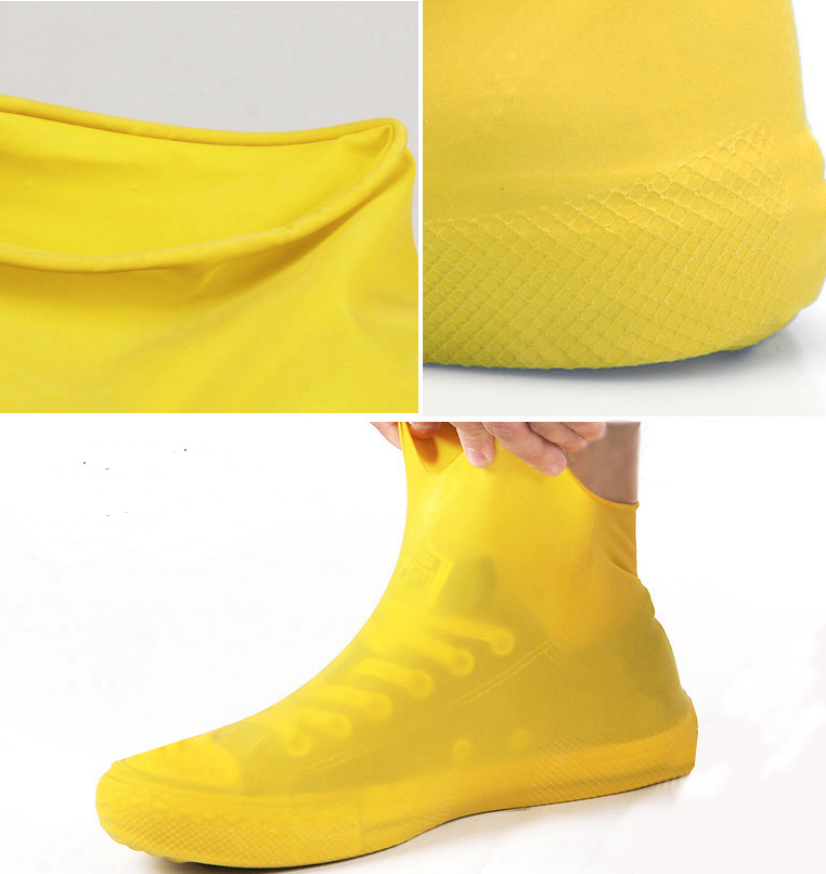 Rubber Anti-slip Waterproof Shoe Cover Reusable Rain Boot Motorcycle Bike Overshoe Blue Yellow for Men Women - Amazhona 