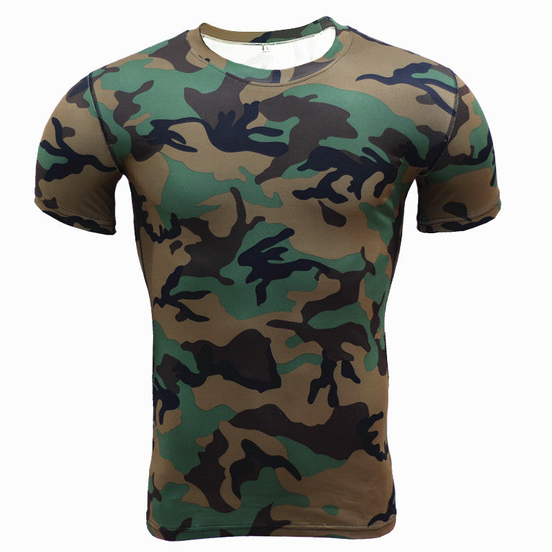 Running Shirt Camouflage T-shirt Fitness Leggings Quick-drying Camouflage - Amazhona 