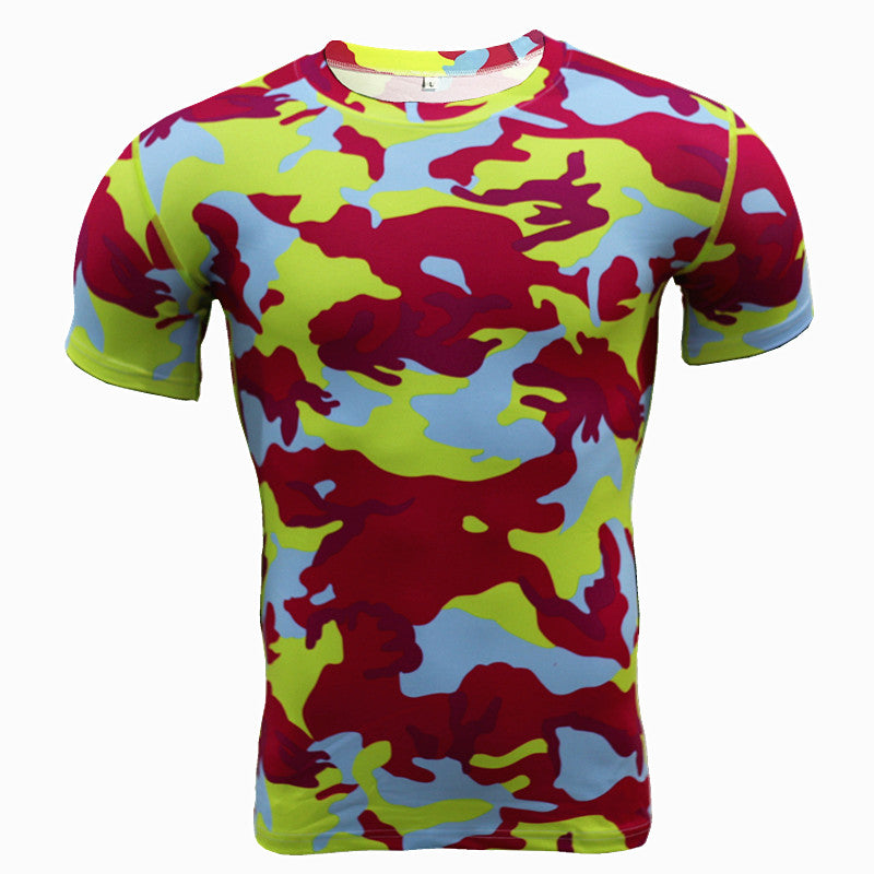 Running Shirt Camouflage T-shirt Fitness Leggings Quick-drying Camouflage - Amazhona 