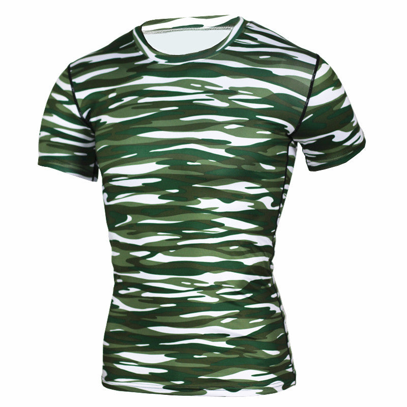 Running Shirt Camouflage T-shirt Fitness Leggings Quick-drying Camouflage - Amazhona 