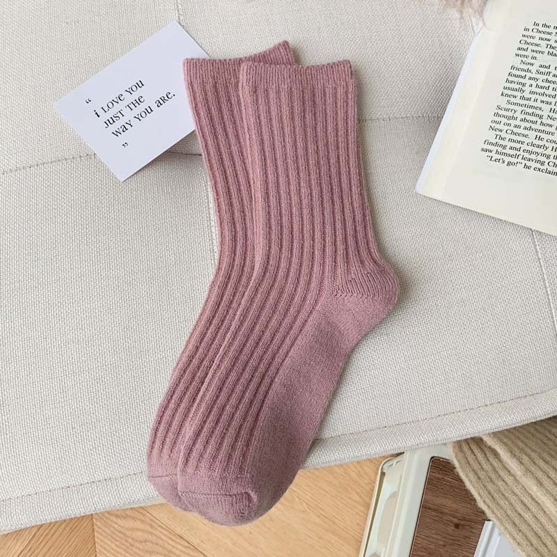 Winter Thicker Cashmere Wool Women Socks Casual Japanese Fashion Soild Color Long Sock Girl Thermal Sports Socks Warm Crew Sock - Amazhona 